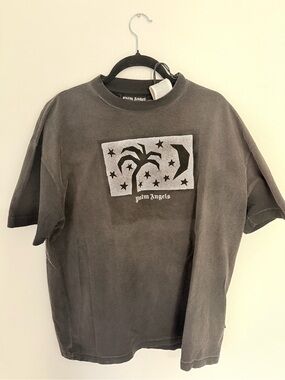 Palm Angels Brown Short Sleeve T-Shirt with White Graphic Palm Motif